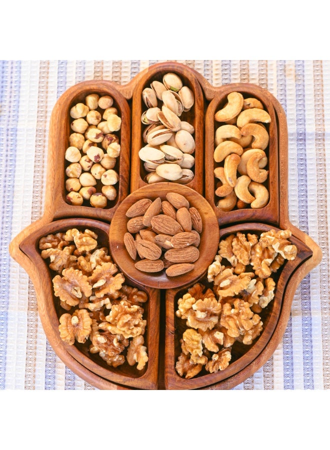A plate for snacks and treats shaped like a palm-shaped wooden hand, made from natural wood. - Image 1